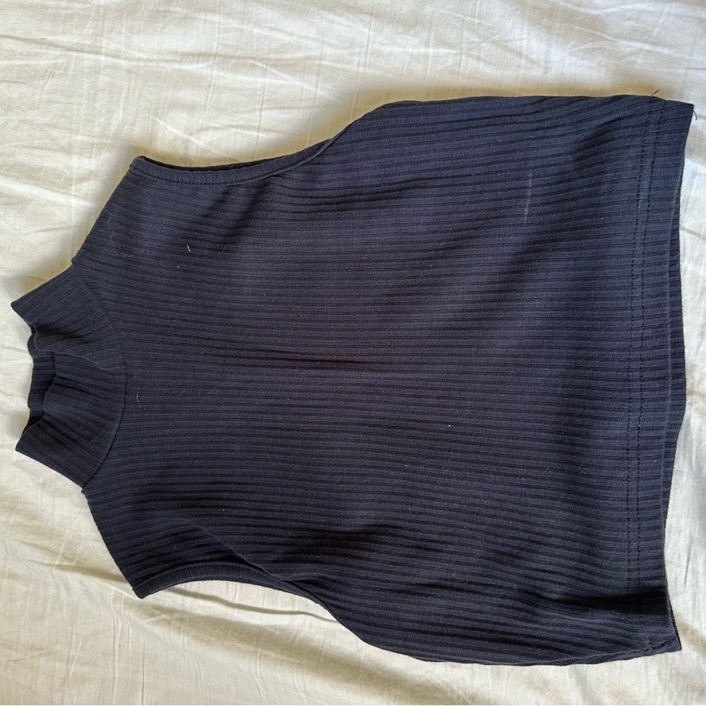 Navy Sleeveless Ribbed Top
